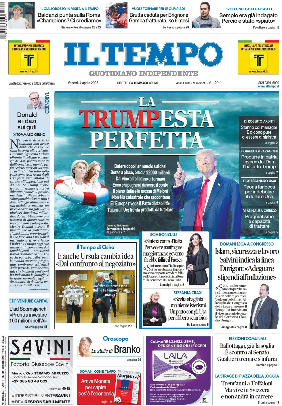 anteprima della prima pagina di il-tempo del 04/04/2025