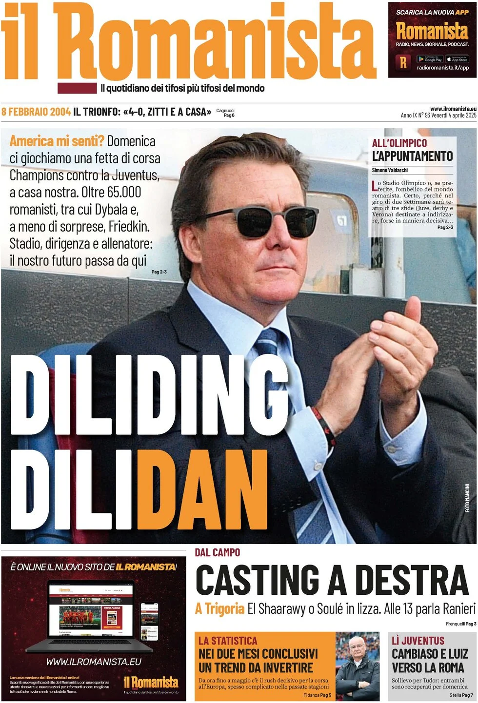 anteprima della prima pagina di il-romanista del 04/04/2025