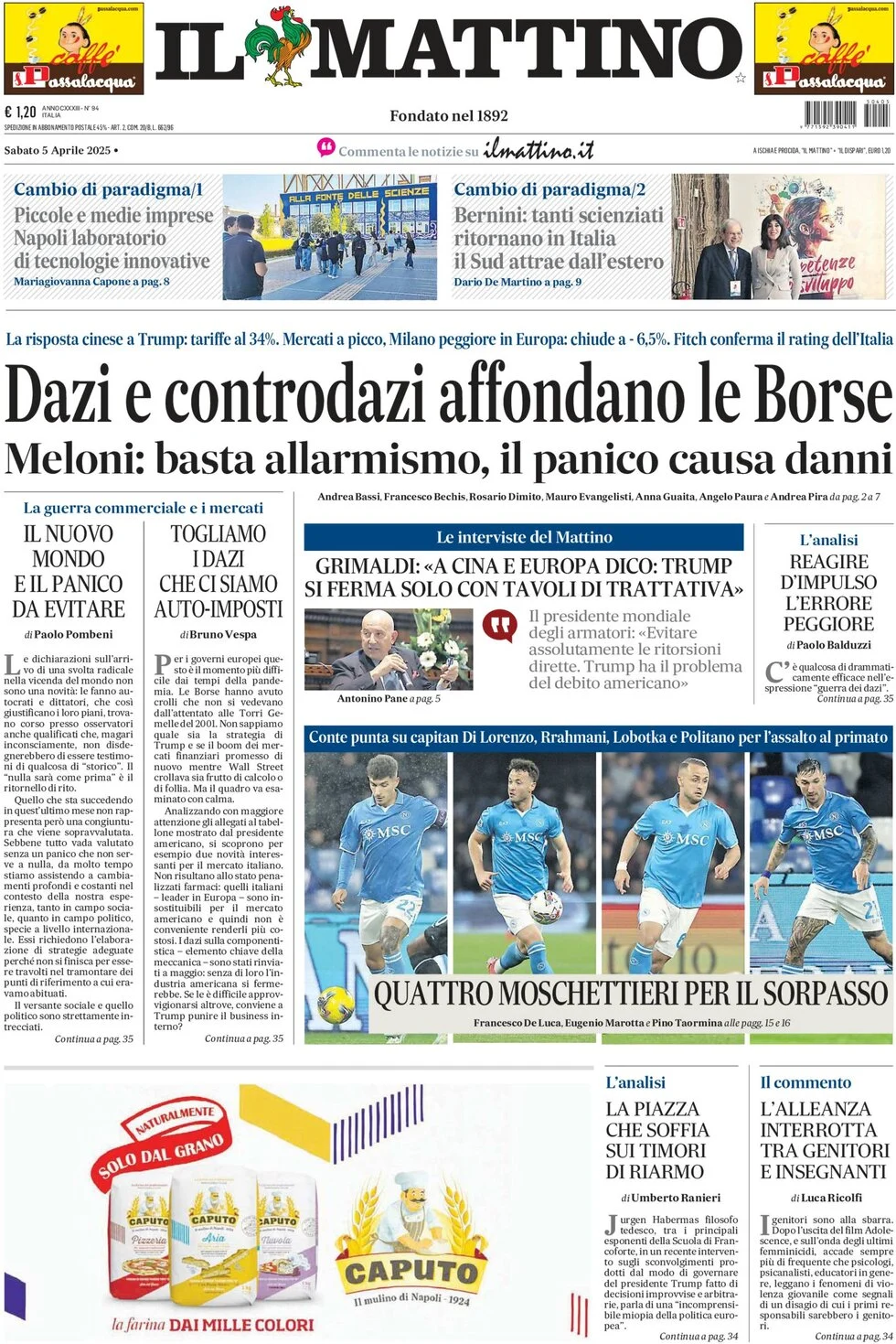 anteprima della prima pagina di il-mattino del 05/04/2025
