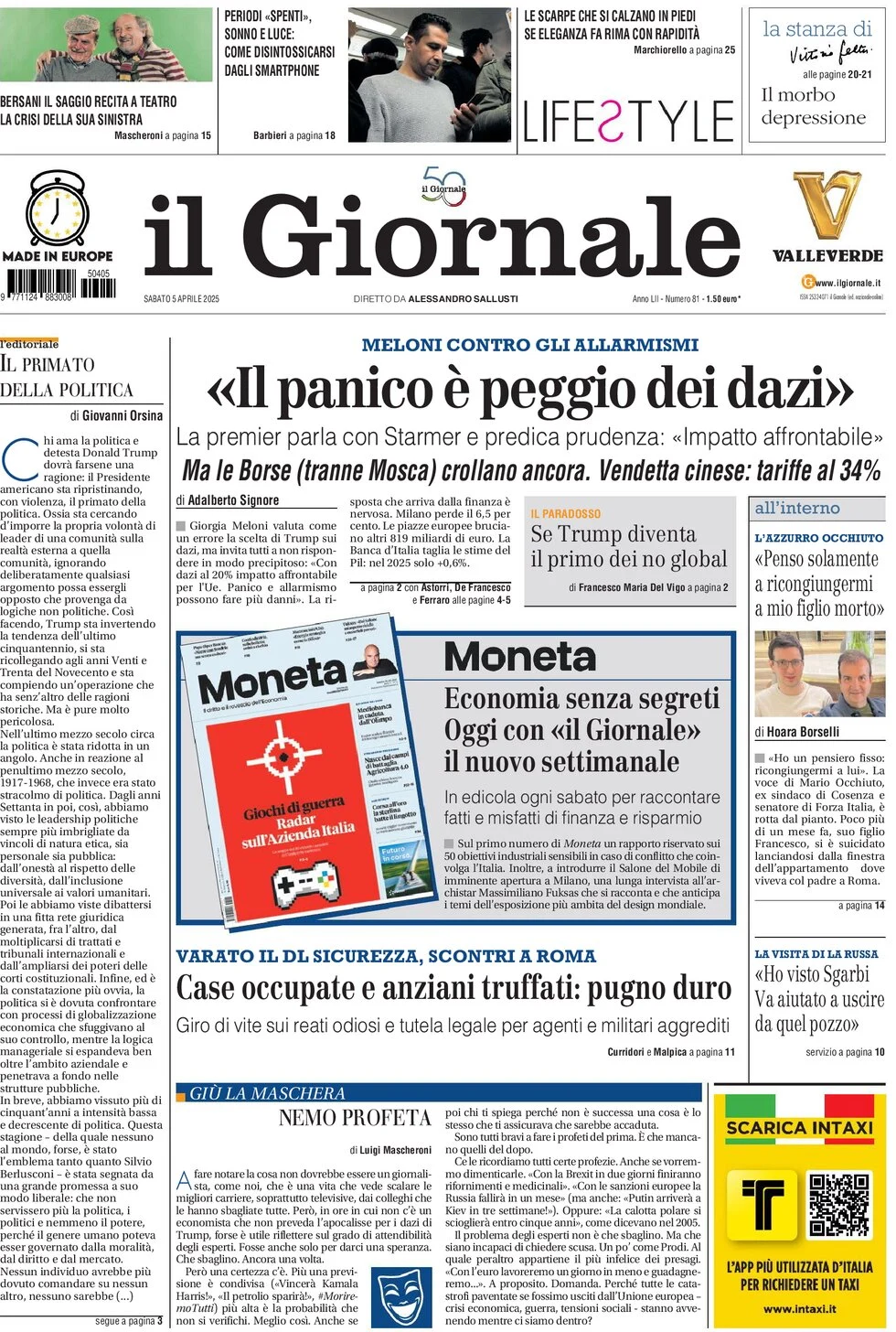 anteprima della prima pagina di il-giornale del 05/04/2025