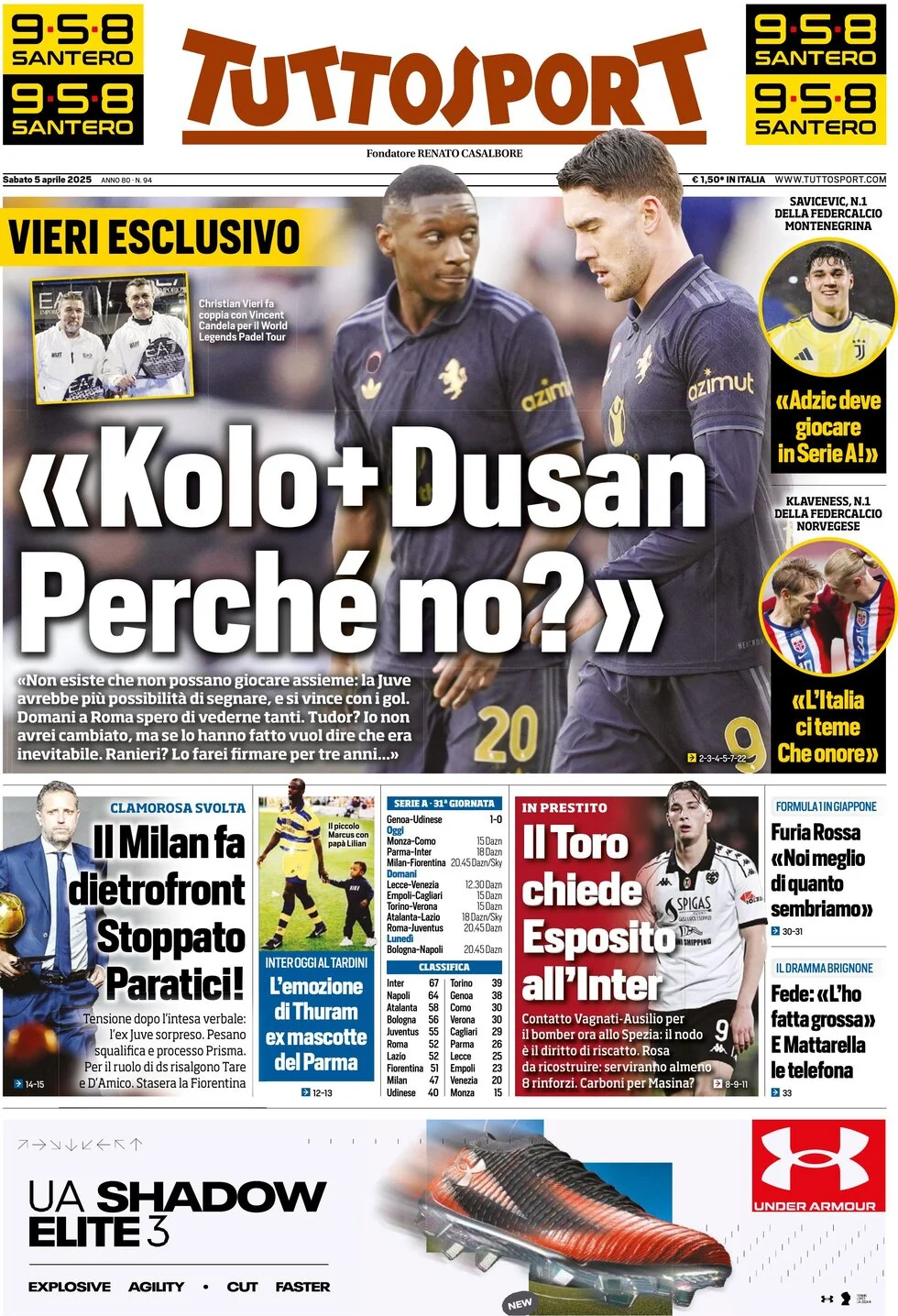anteprima della prima pagina di tuttosport del 05/04/2025
