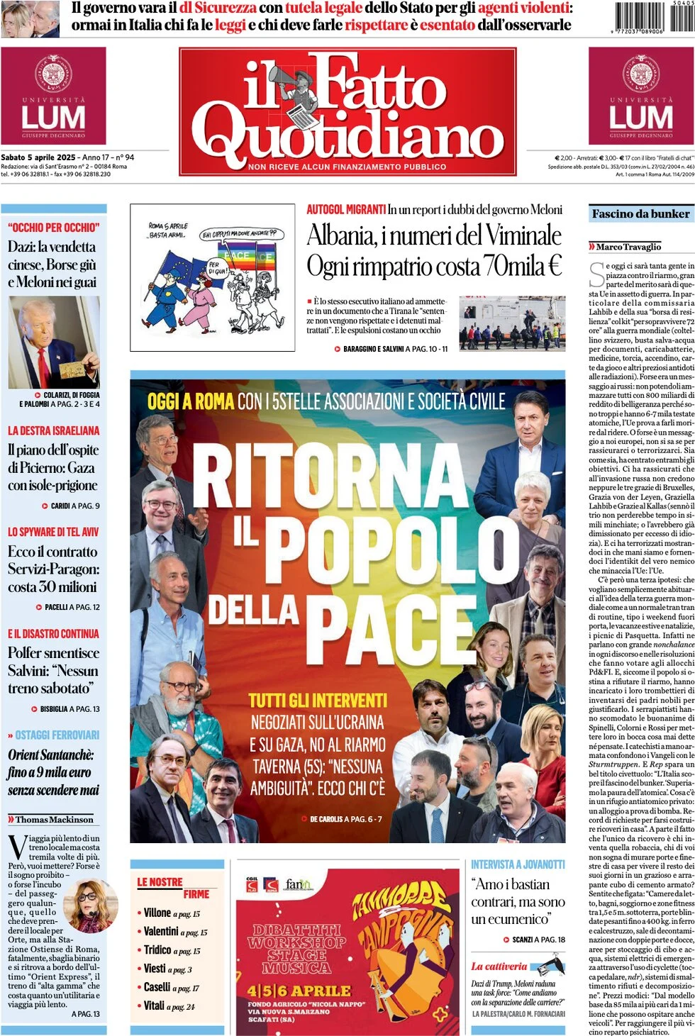 anteprima della prima pagina di il-fatto-quotidiano del 05/04/2025