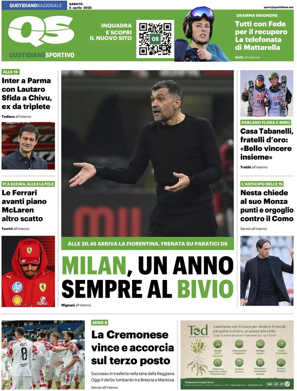 anteprima della prima pagina di qs-quotidiano-sportivo del 05/04/2025