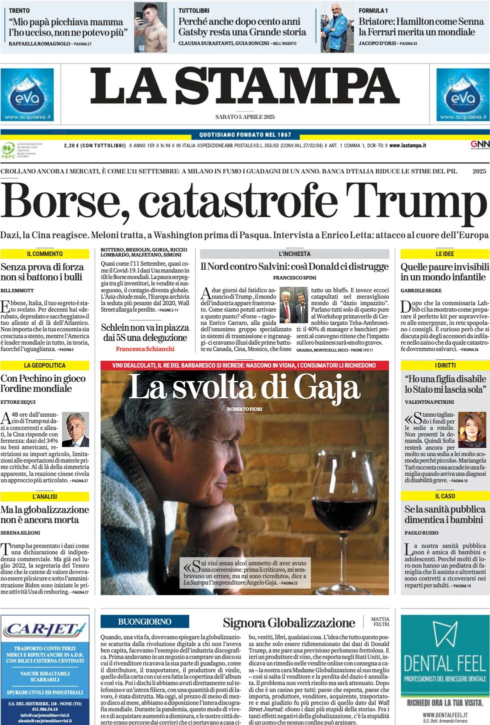 anteprima della prima pagina di la-stampa del 05/04/2025