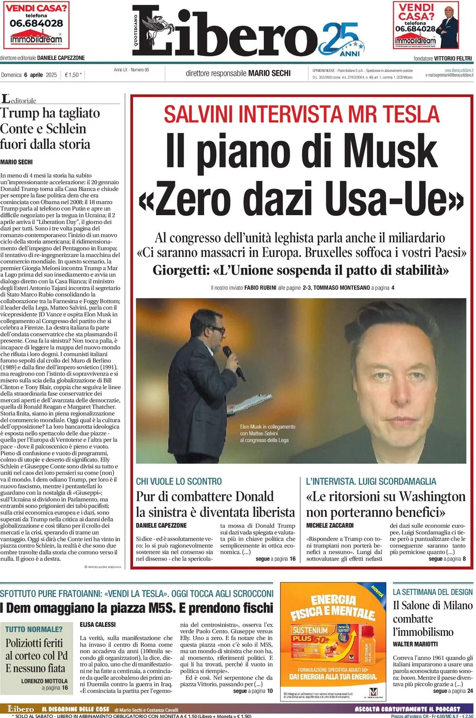 anteprima della prima pagina di libero-quotidiano del 06/04/2025