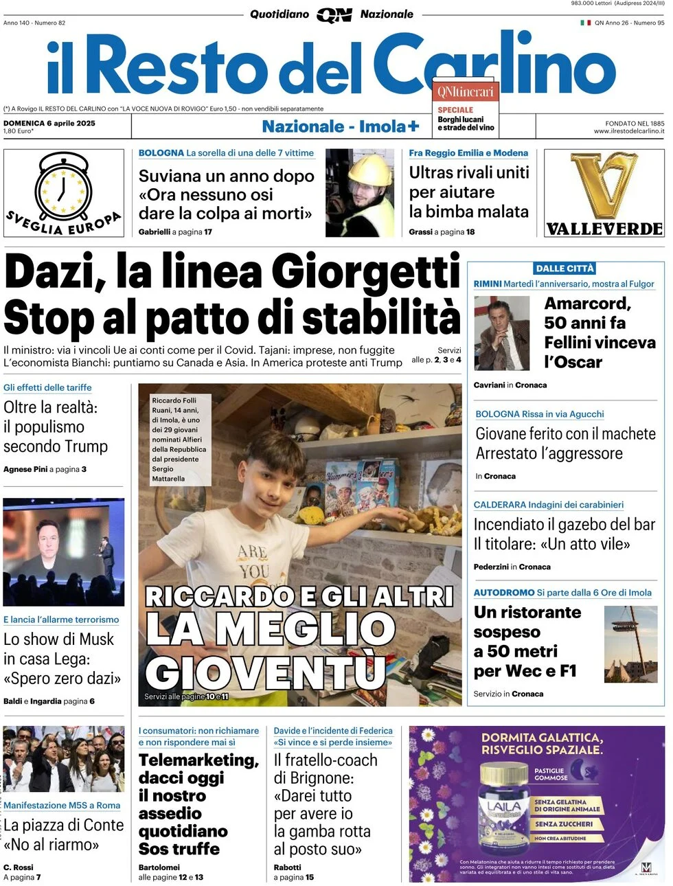 anteprima della prima pagina di il-resto-del-carlino del 06/04/2025