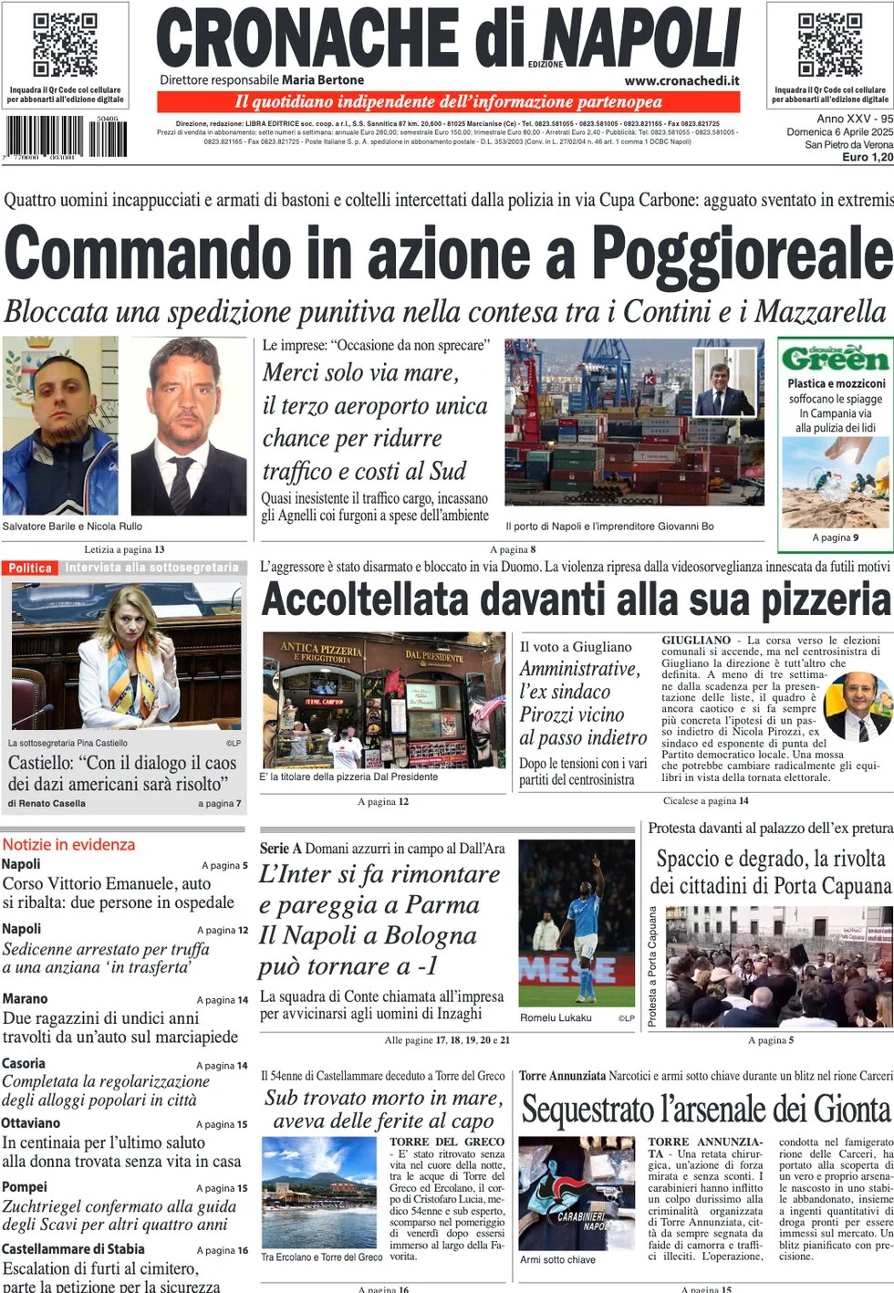 anteprima della prima pagina di cronache-di-napoli del 06/04/2025