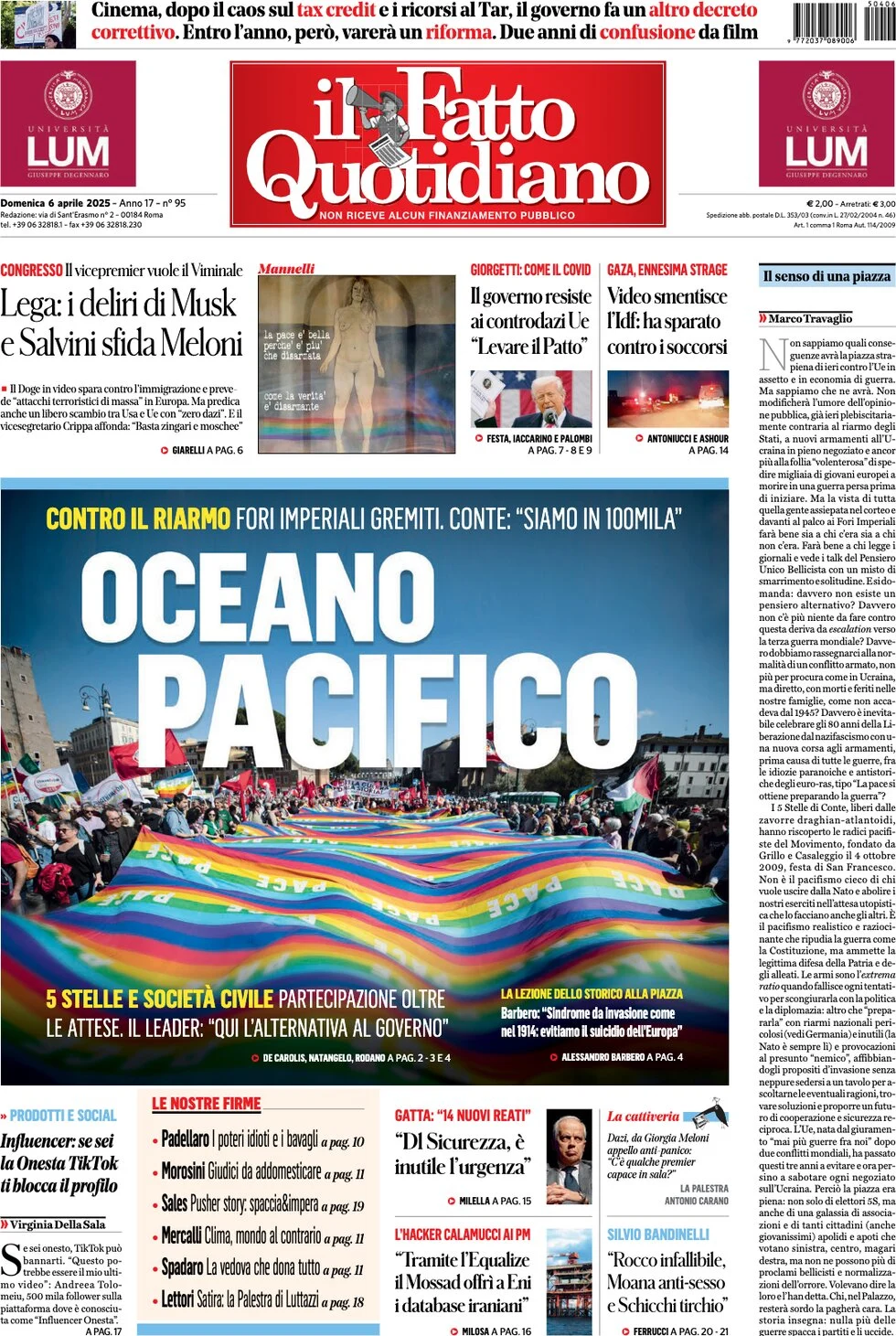anteprima della prima pagina di il-fatto-quotidiano del 06/04/2025