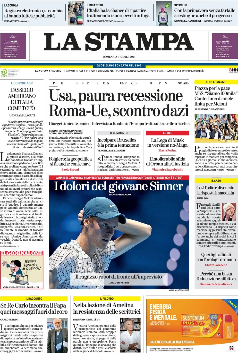 anteprima della prima pagina di la-stampa del 06/04/2025