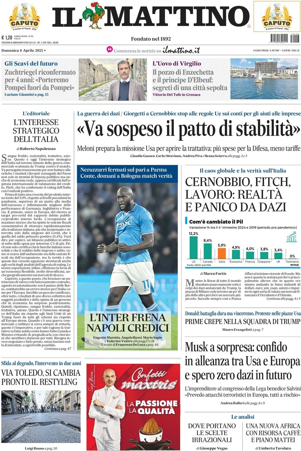 anteprima della prima pagina di il-mattino del 06/04/2025