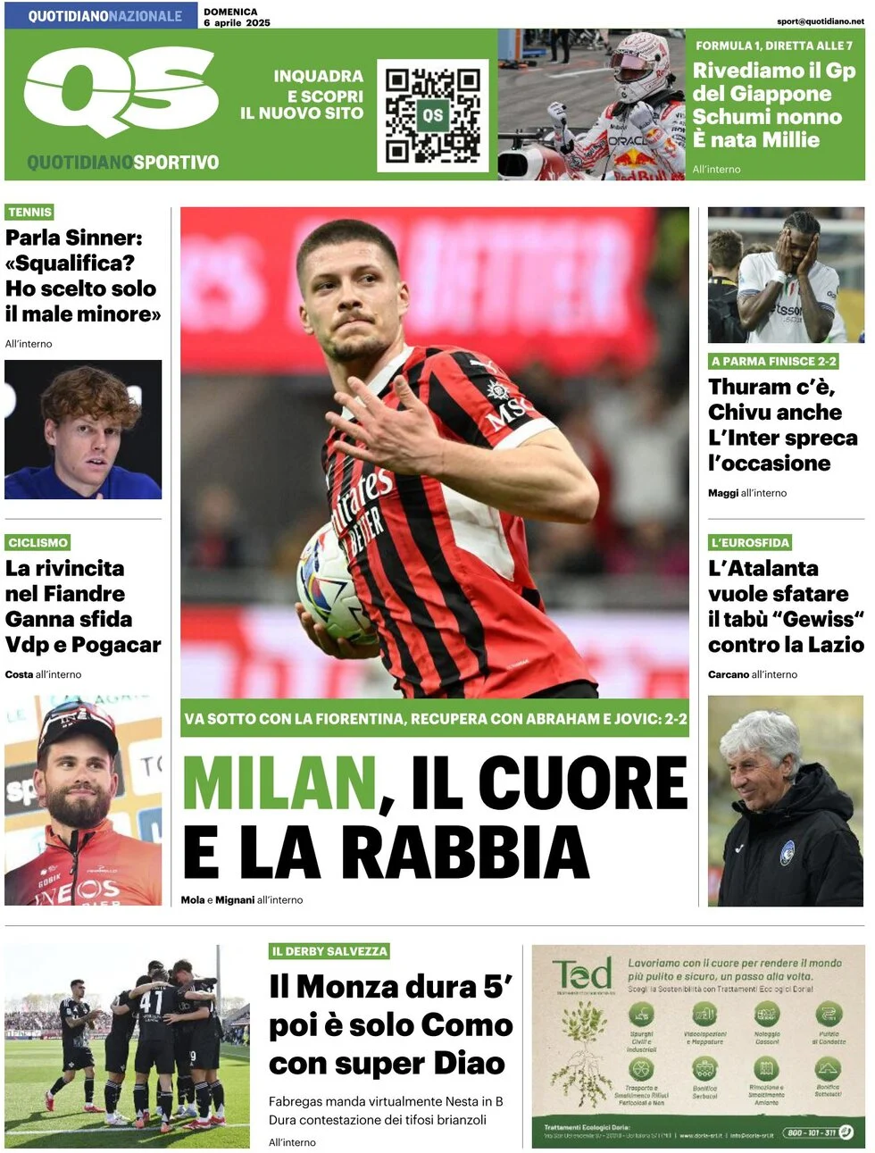 anteprima della prima pagina di qs-quotidiano-sportivo del 06/04/2025