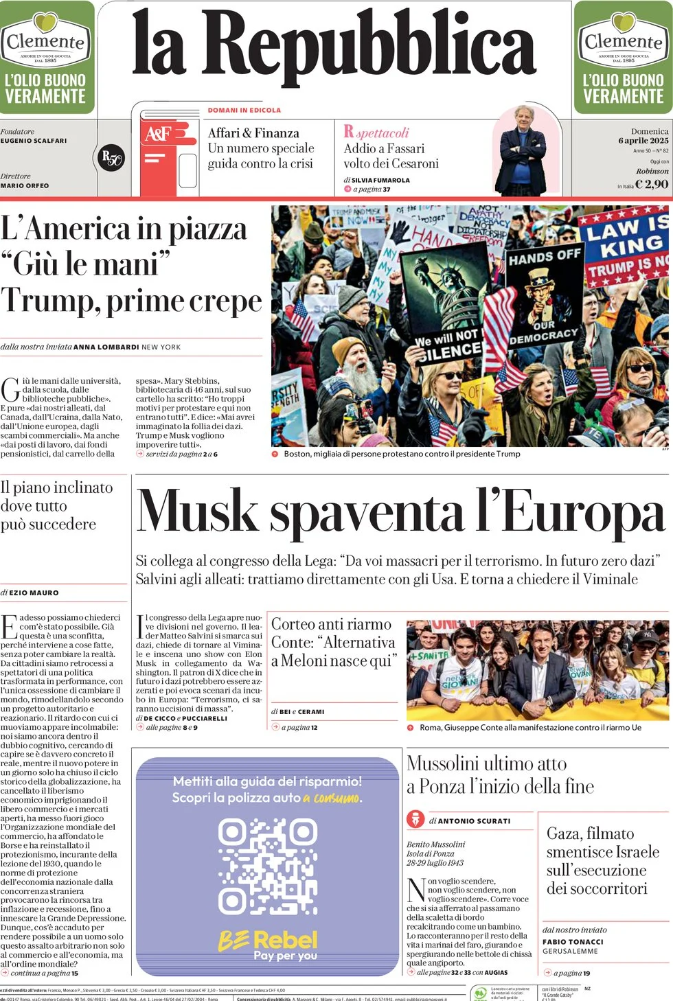 anteprima della prima pagina di la-repubblica del 06/04/2025