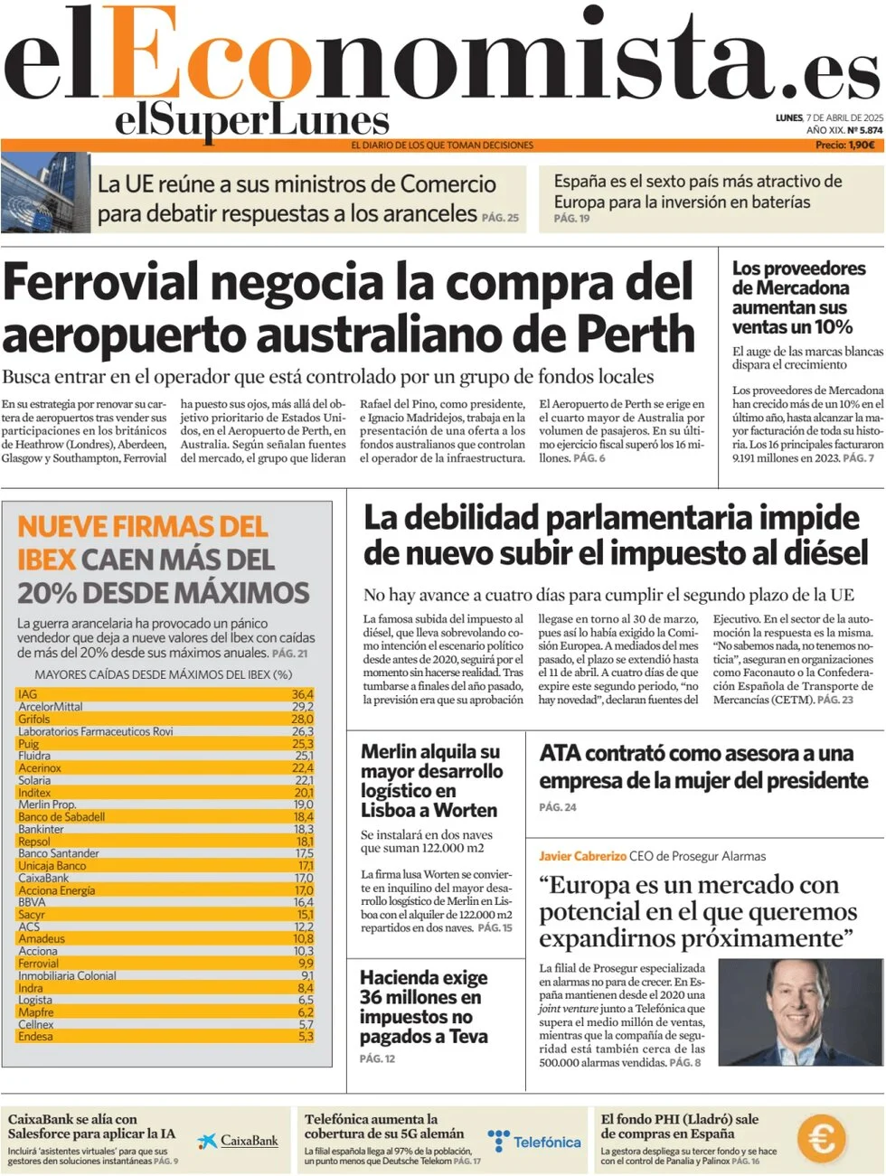 anteprima della prima pagina di el-economista del 07/04/2025