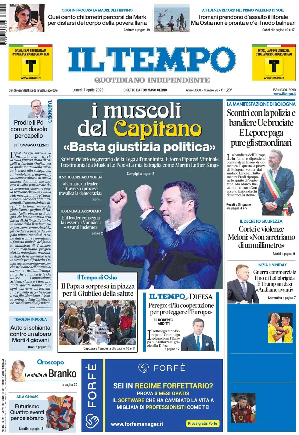 anteprima della prima pagina di il-tempo del 07/04/2025