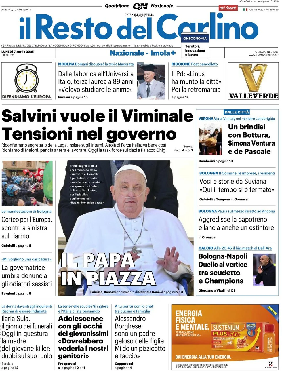 anteprima della prima pagina di il-resto-del-carlino del 07/04/2025