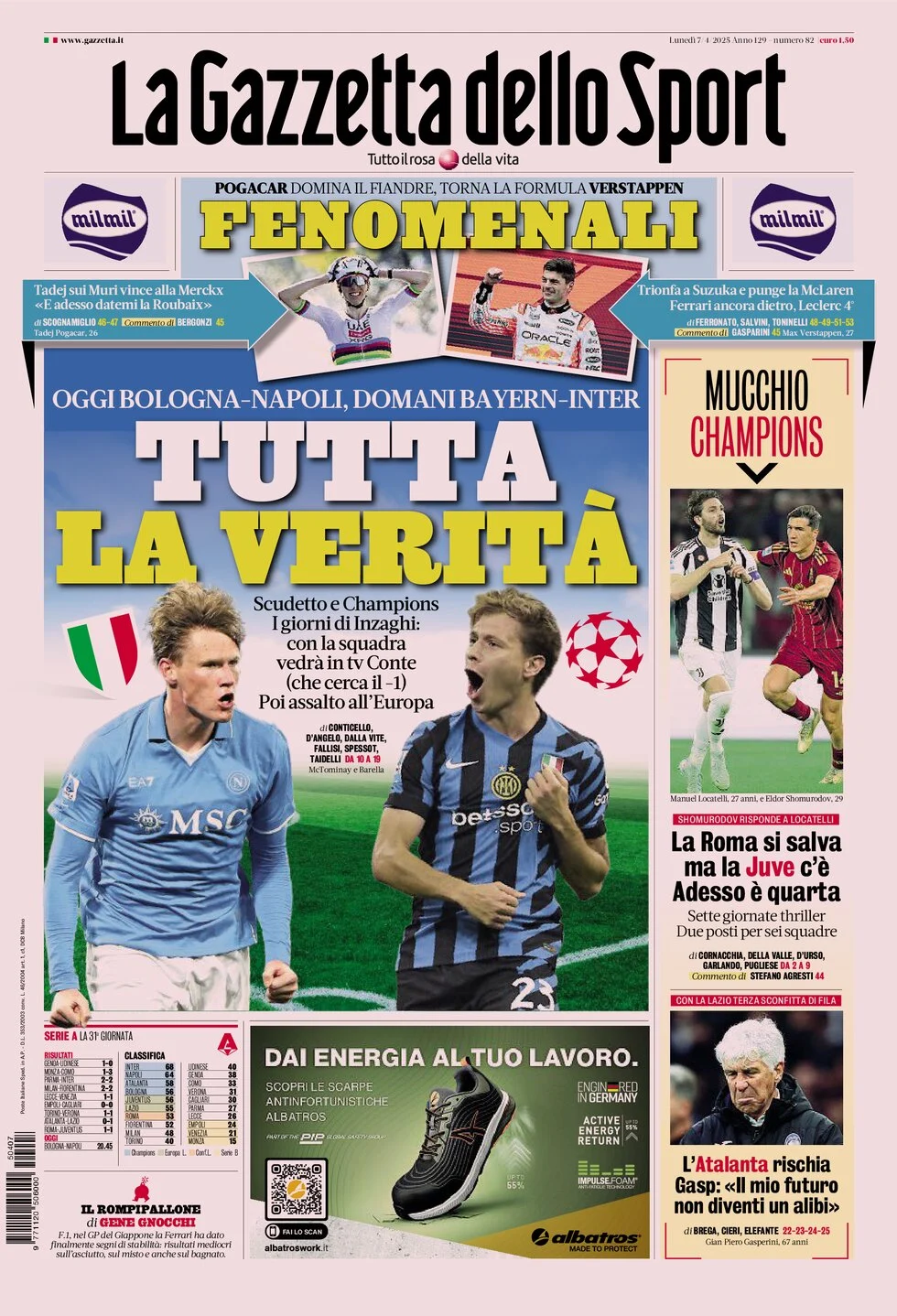anteprima della prima pagina di la-gazzetta-dello-sport del 07/04/2025