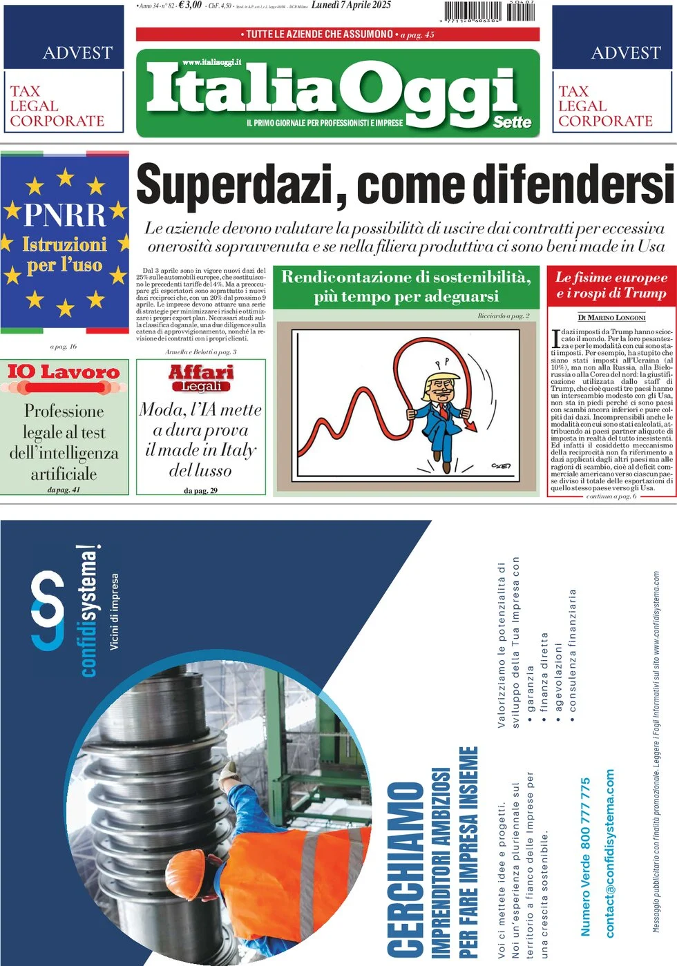 anteprima della prima pagina di italiaoggi del 07/04/2025