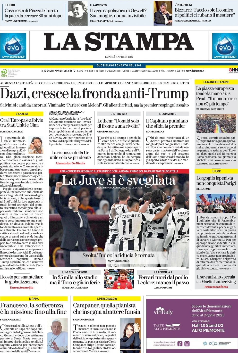 anteprima della prima pagina di la-stampa del 07/04/2025