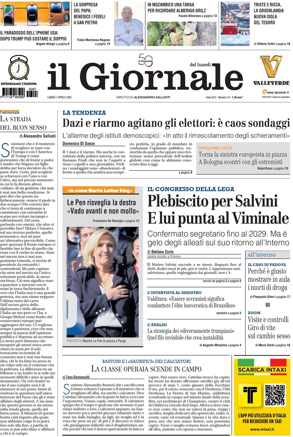 anteprima della prima pagina di il-giornale del 07/04/2025