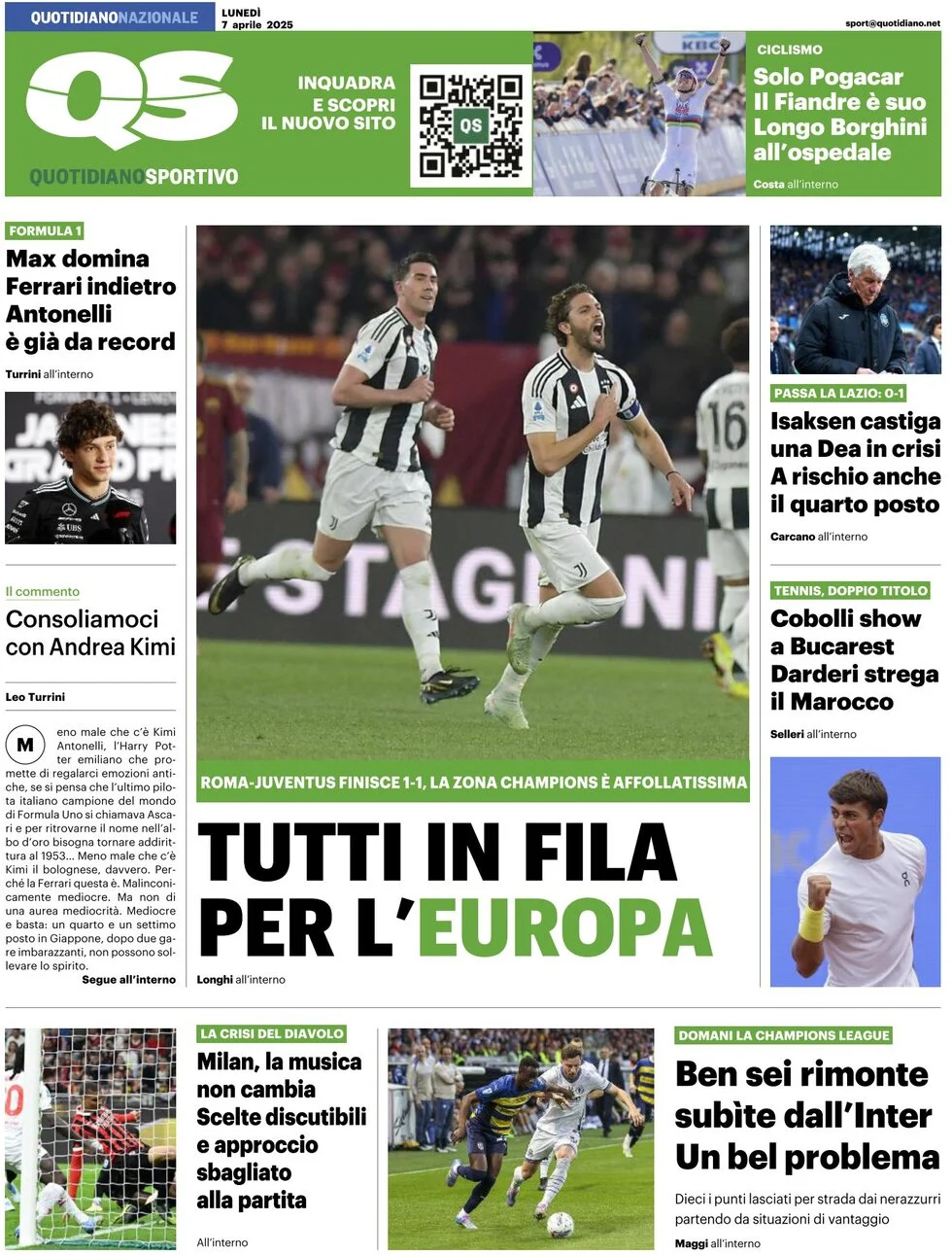 anteprima della prima pagina di qs-quotidiano-sportivo del 07/04/2025