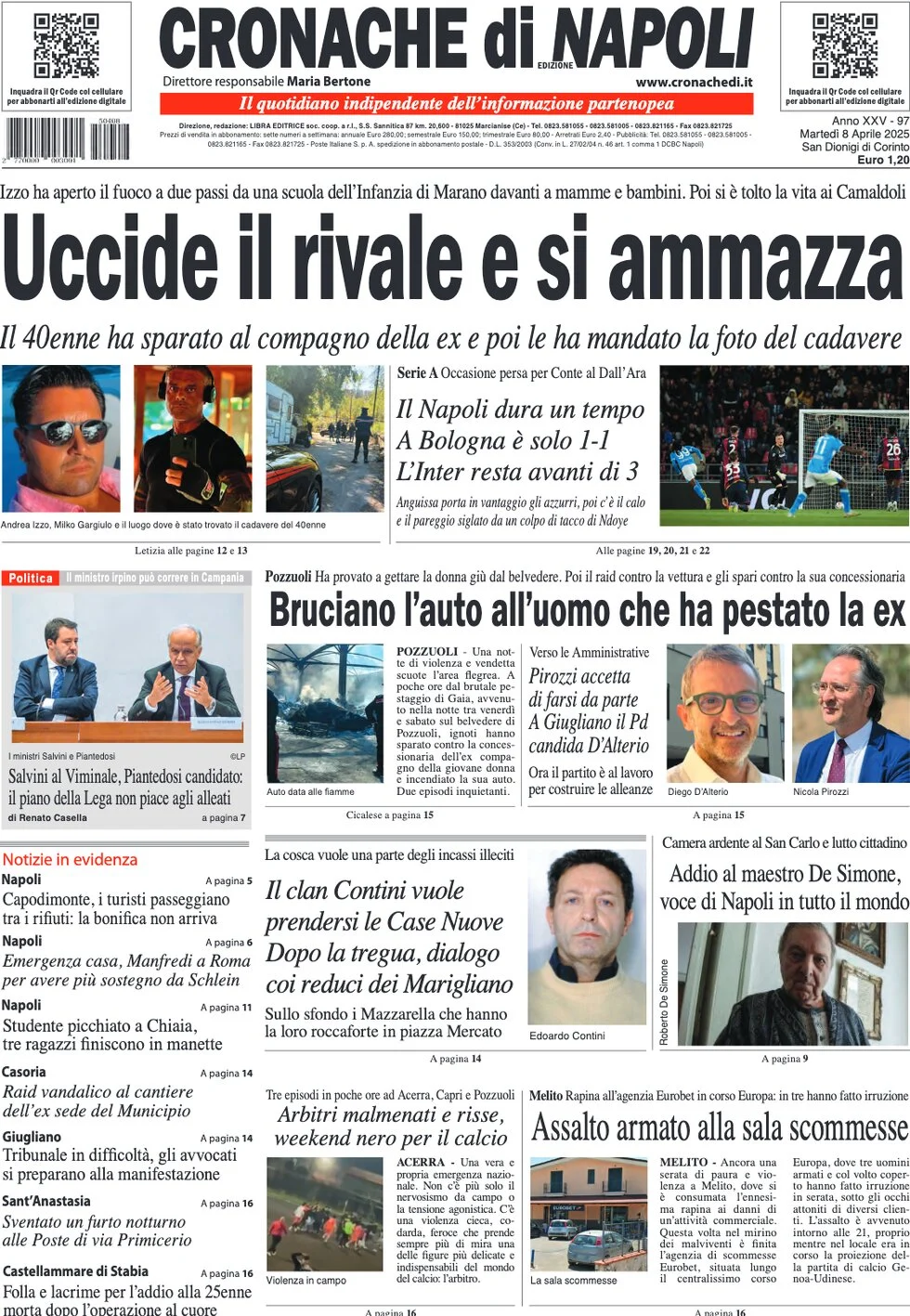 anteprima della prima pagina di cronache-di-napoli del 08/04/2025