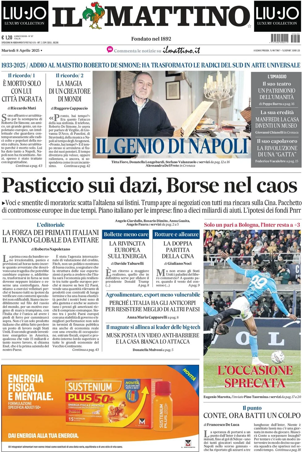 anteprima della prima pagina di il-mattino del 08/04/2025
