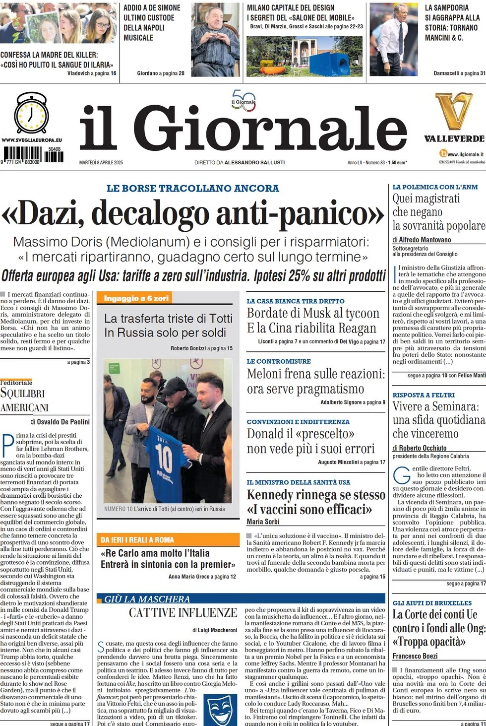 anteprima della prima pagina di il-giornale del 08/04/2025