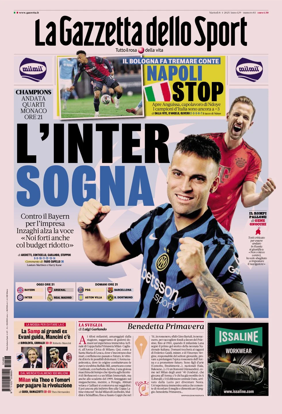 anteprima della prima pagina di la-gazzetta-dello-sport del 08/04/2025