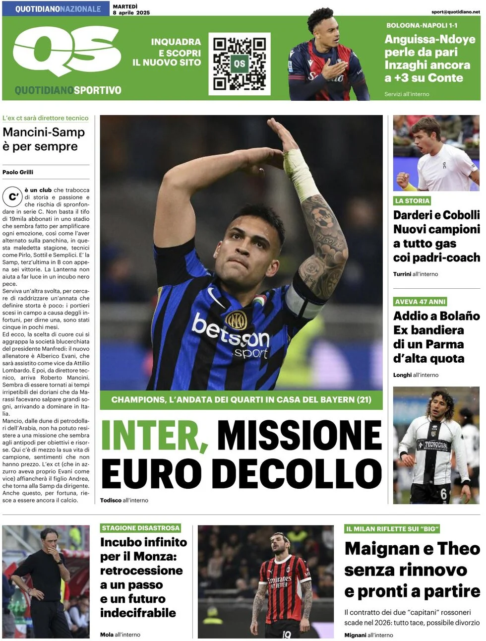 anteprima della prima pagina di qs-quotidiano-sportivo del 08/04/2025