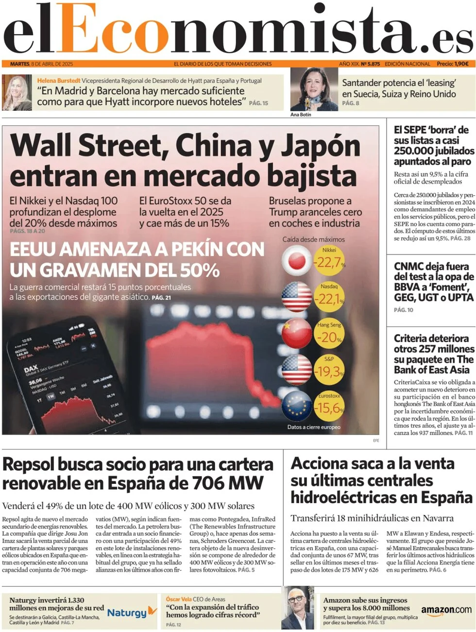 anteprima della prima pagina di el-economista del 08/04/2025