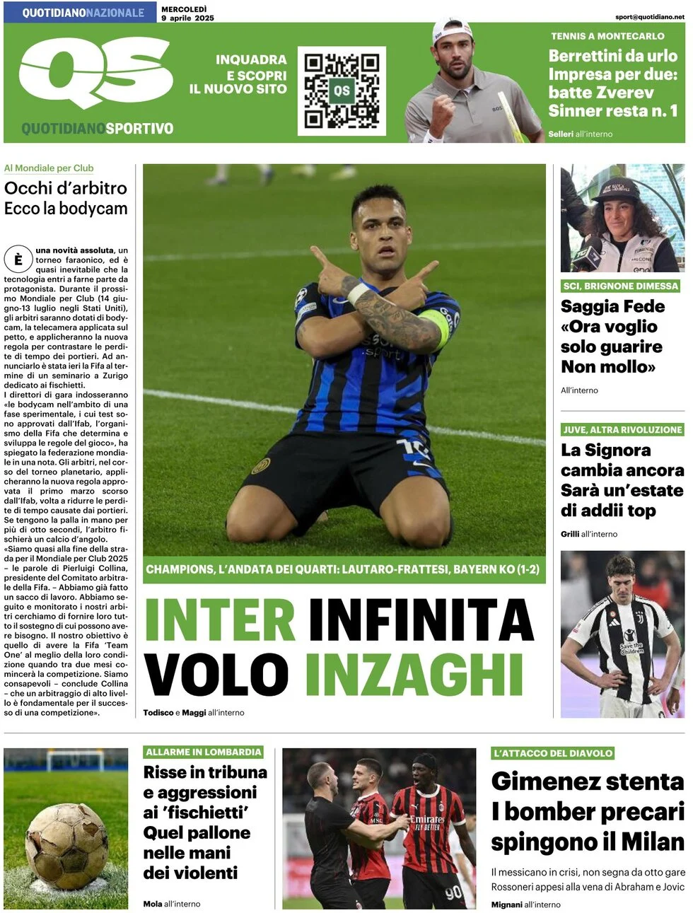anteprima della prima pagina di qs-quotidiano-sportivo del 09/04/2025