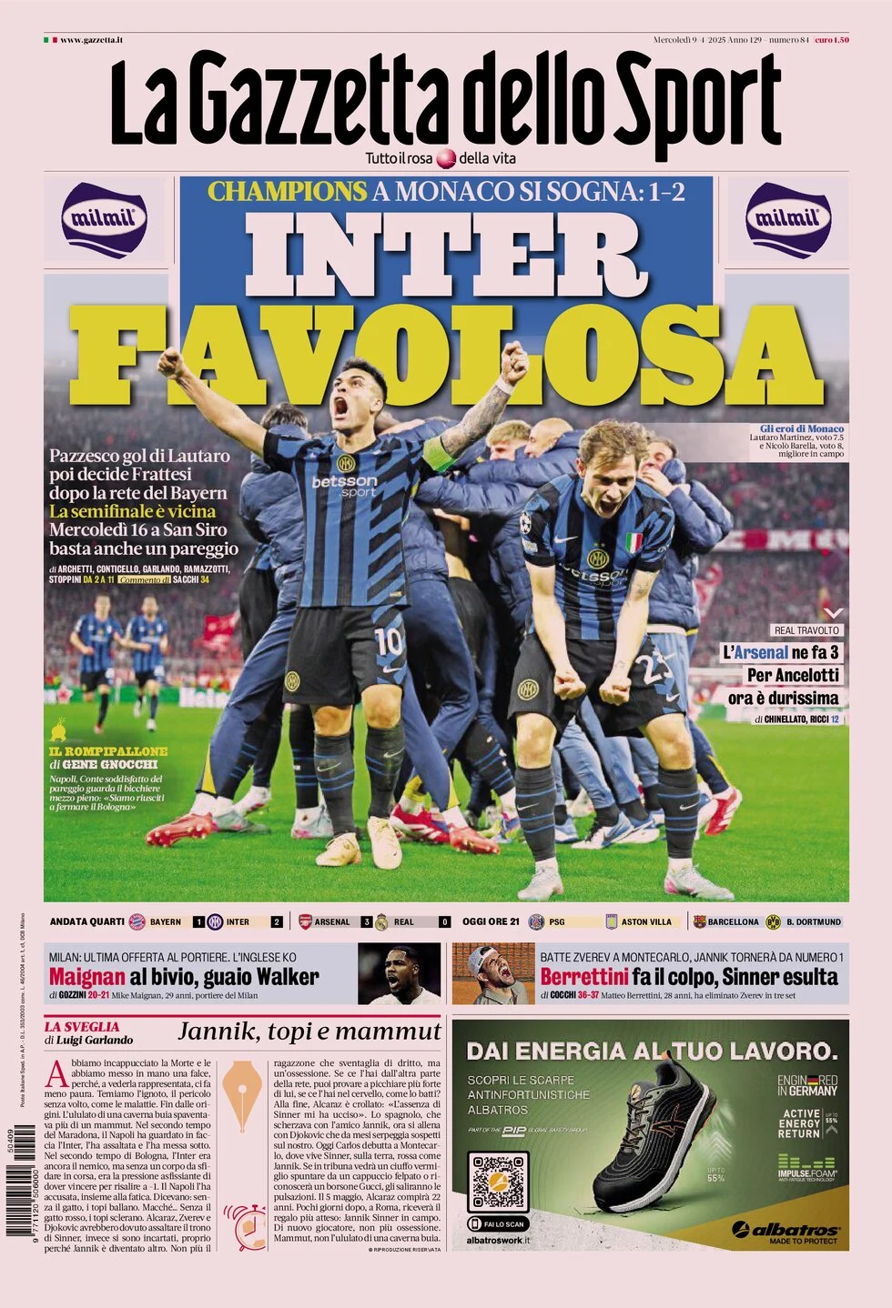 anteprima della prima pagina di la-gazzetta-dello-sport del 09/04/2025