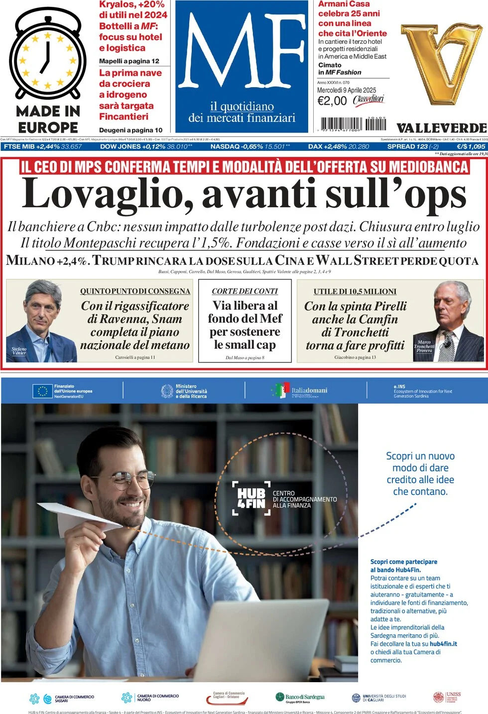 anteprima della prima pagina di mf-milano-finanza del 09/04/2025