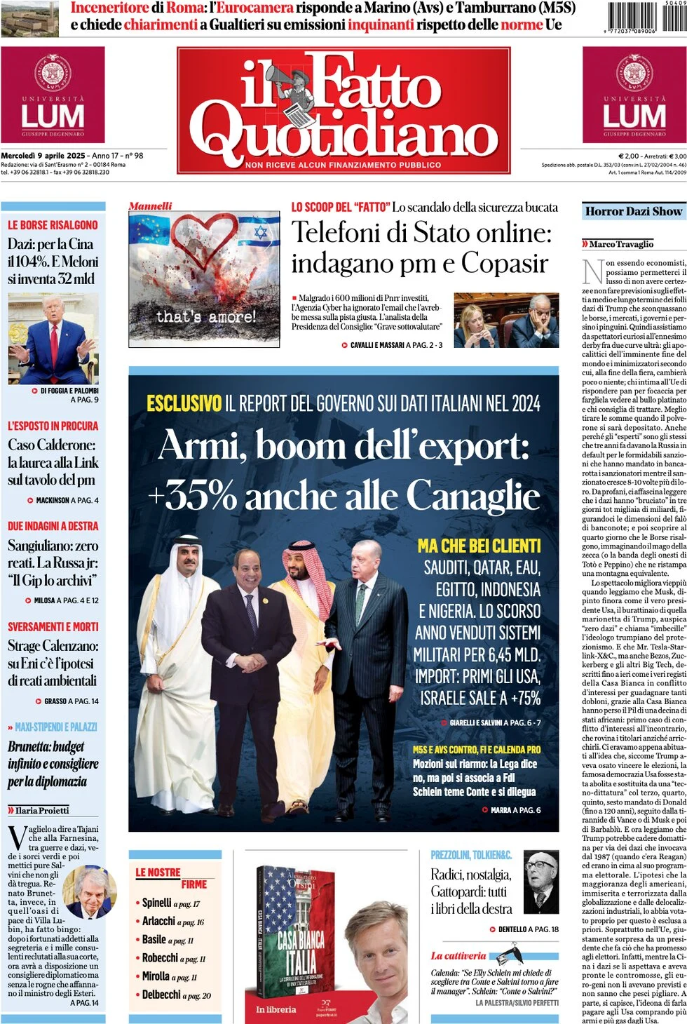 anteprima della prima pagina di il-fatto-quotidiano del 09/04/2025