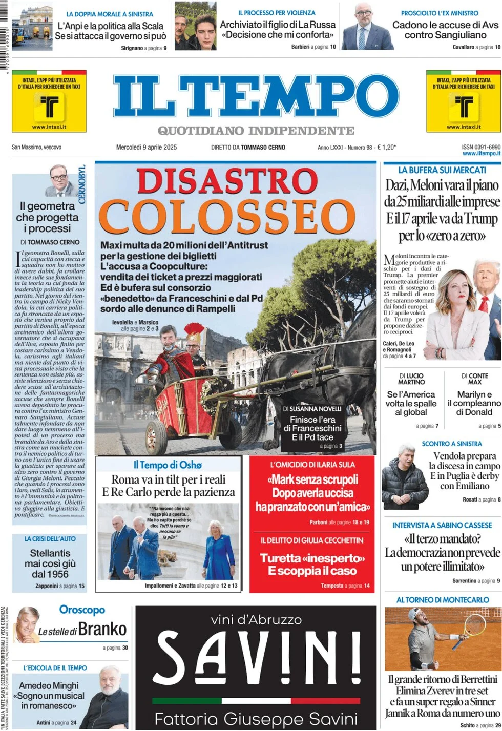 anteprima della prima pagina di il-tempo del 09/04/2025
