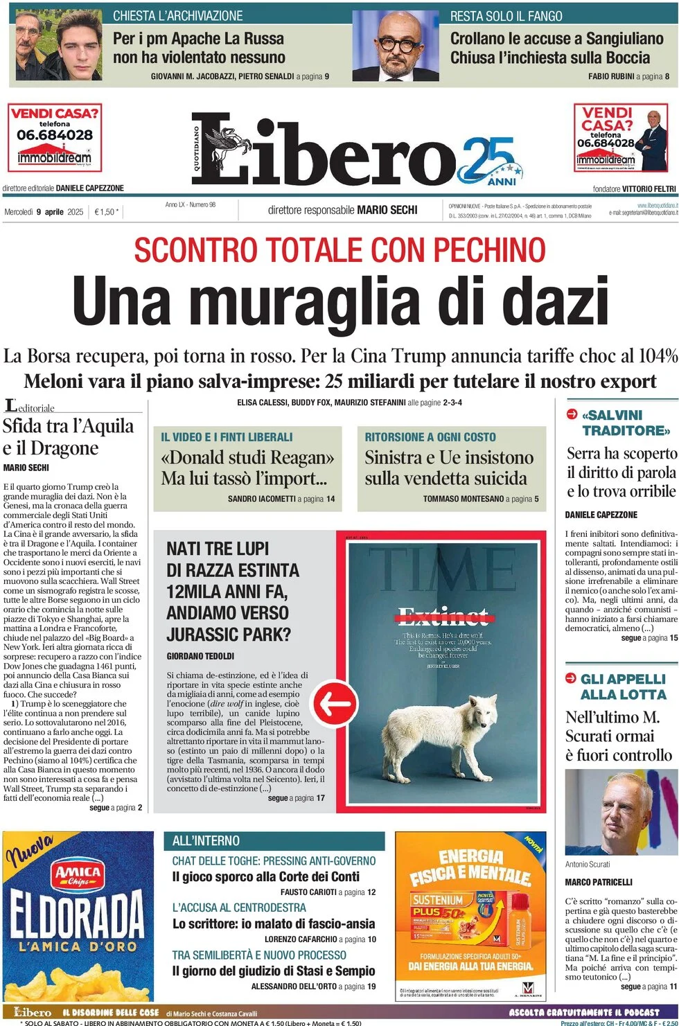 anteprima della prima pagina di libero-quotidiano del 09/04/2025