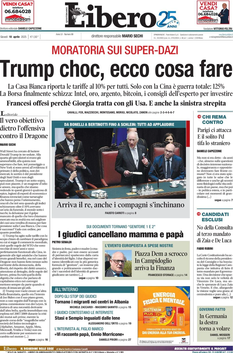 anteprima della prima pagina di libero-quotidiano del 10/04/2025
