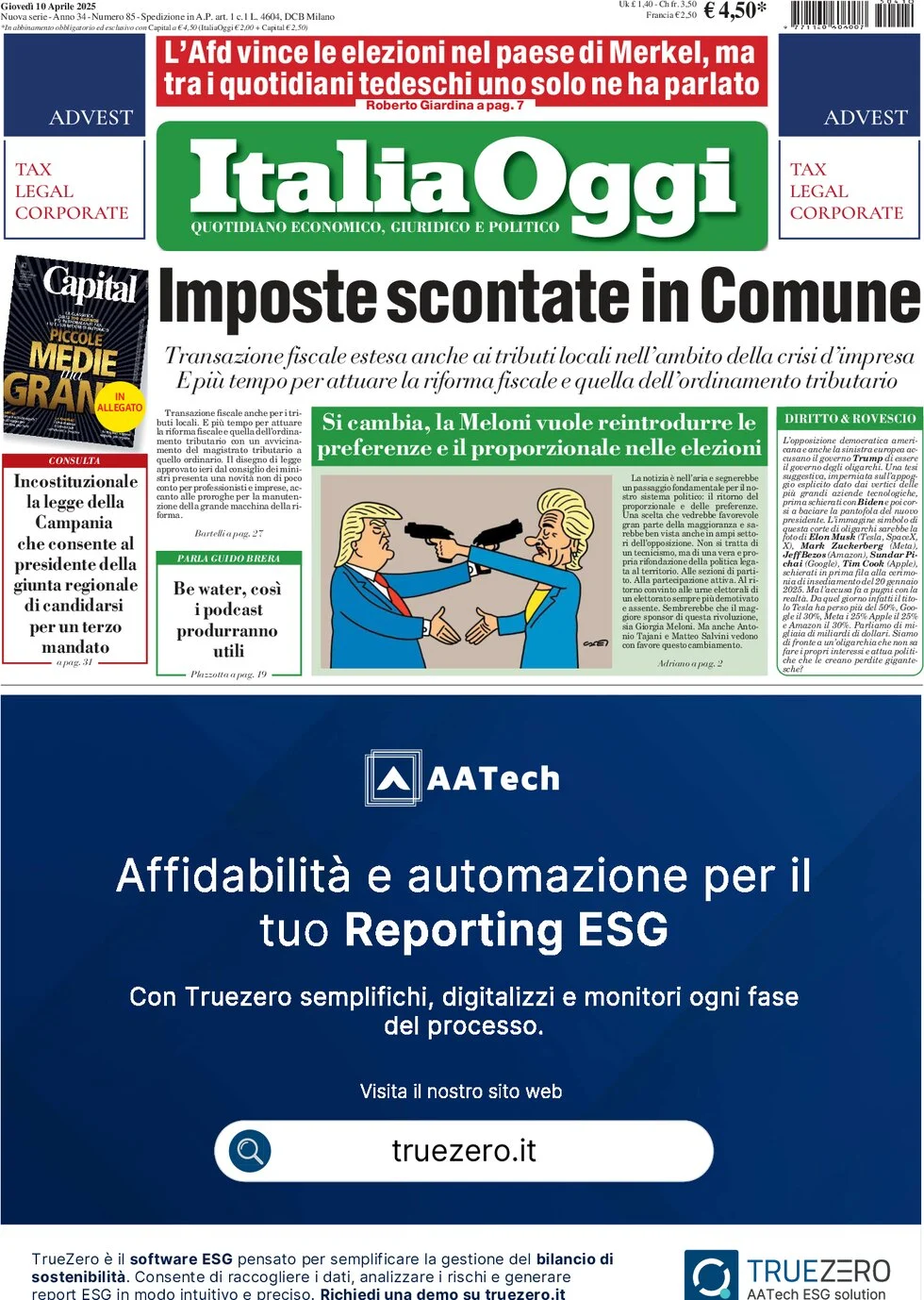 anteprima della prima pagina di italiaoggi del 10/04/2025