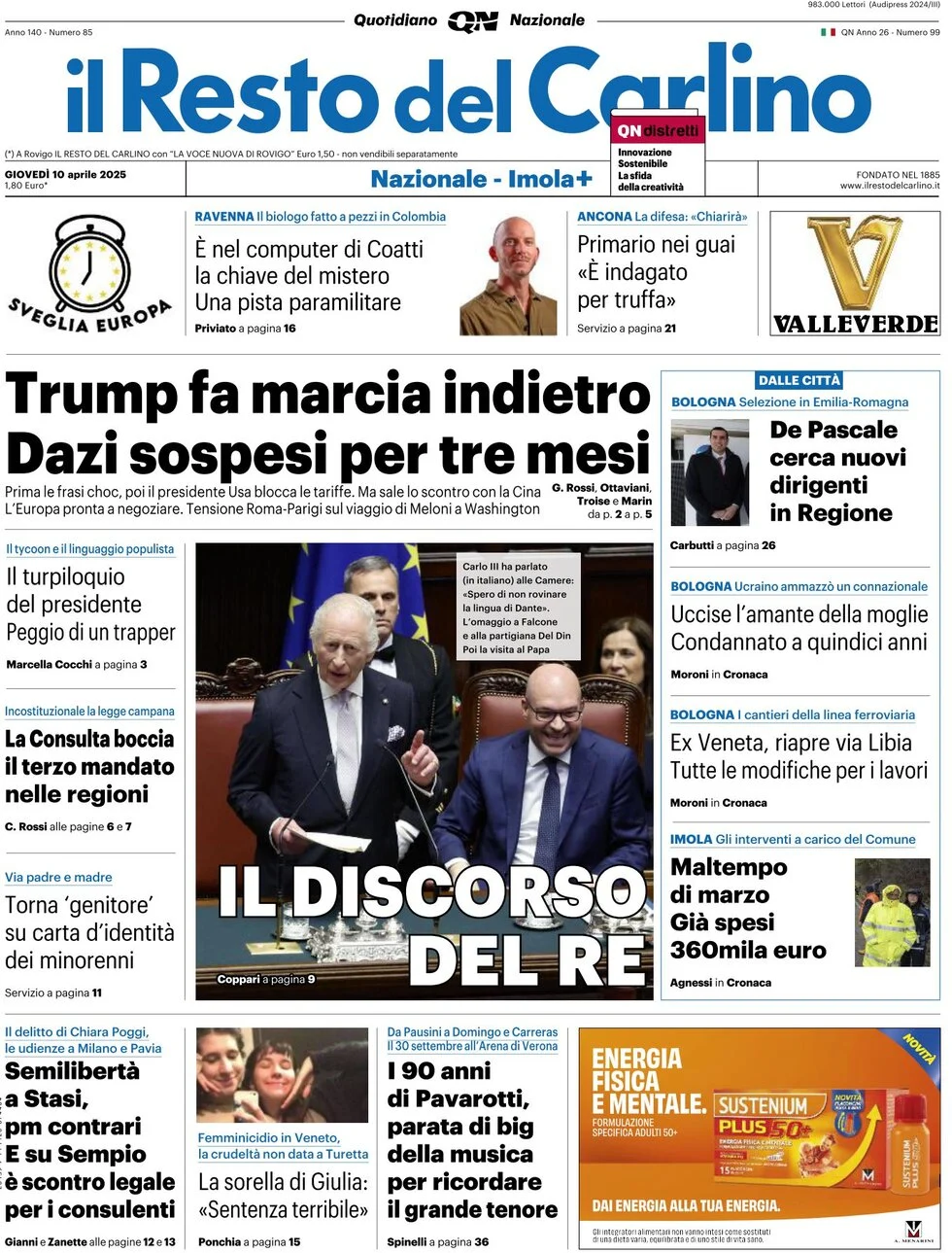 anteprima della prima pagina di il-resto-del-carlino del 10/04/2025