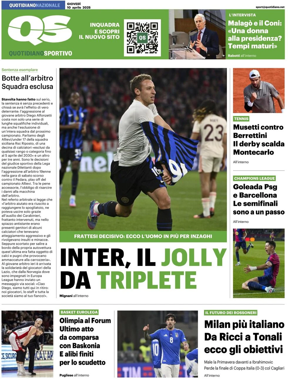 anteprima della prima pagina di qs-quotidiano-sportivo del 10/04/2025