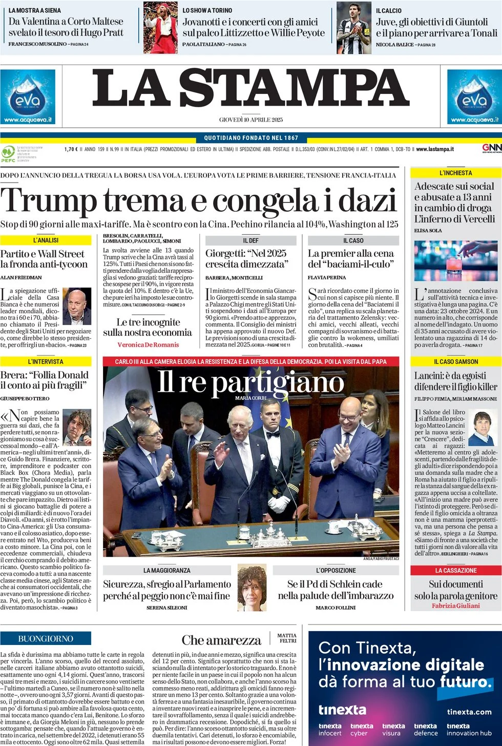 anteprima della prima pagina di la-stampa del 10/04/2025