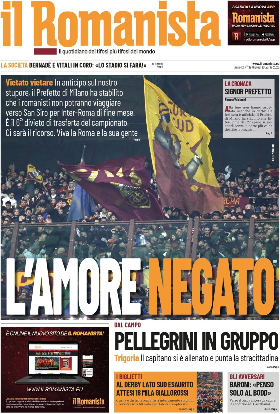 anteprima della prima pagina di il-romanista del 10/04/2025