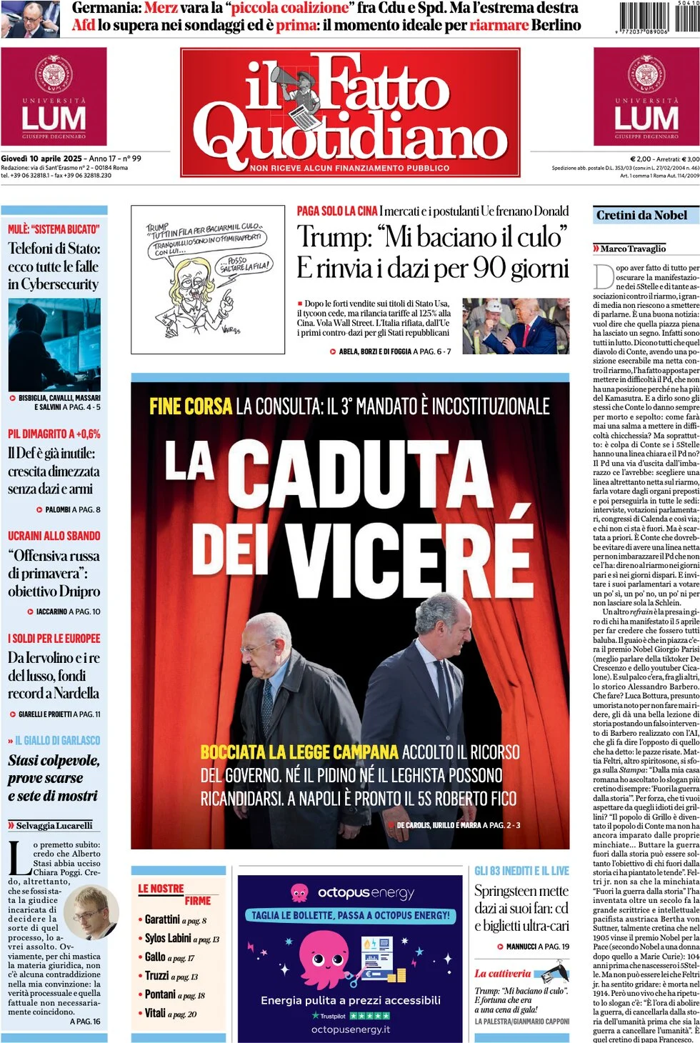anteprima della prima pagina di il-fatto-quotidiano del 10/04/2025