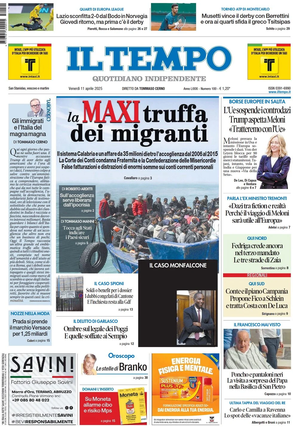anteprima della prima pagina di il-tempo del 11/04/2025