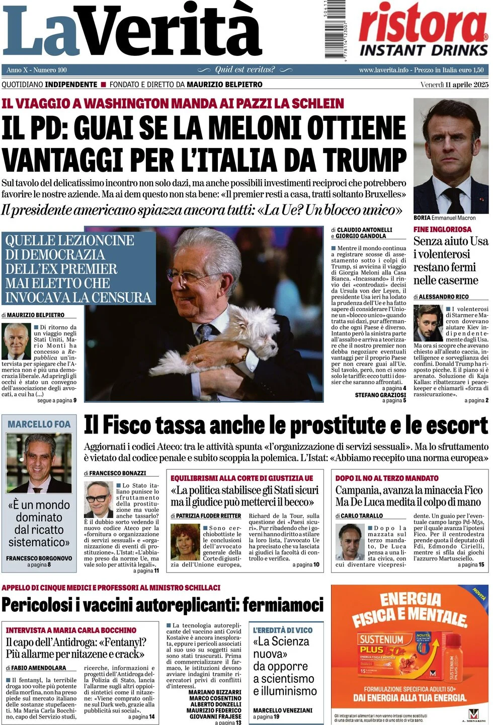 anteprima della prima pagina di la-verit del 11/04/2025