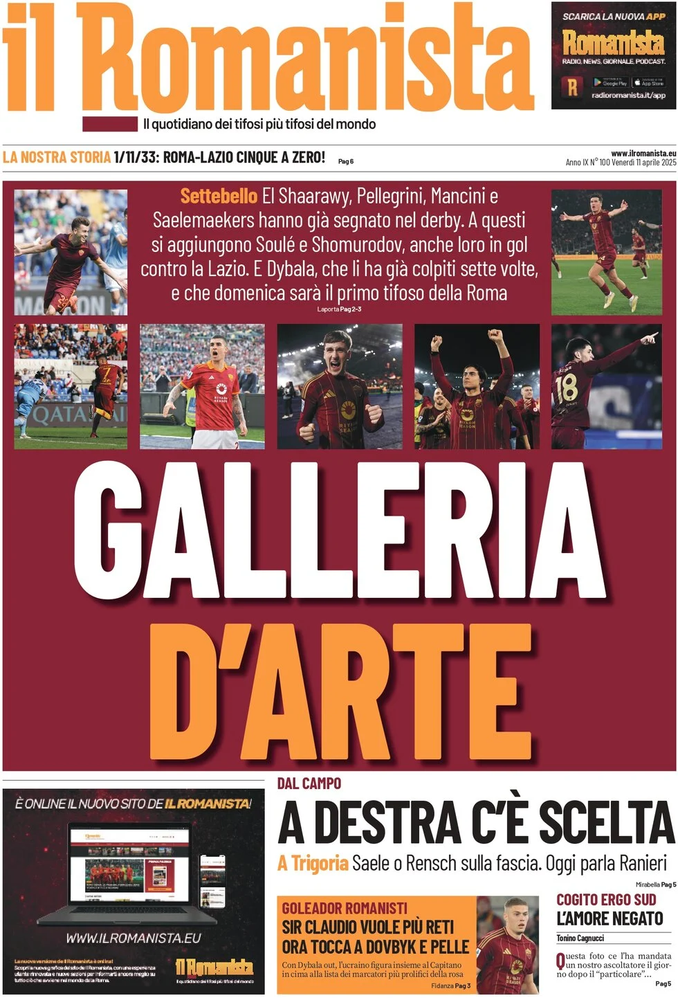 anteprima della prima pagina di il-romanista del 11/04/2025