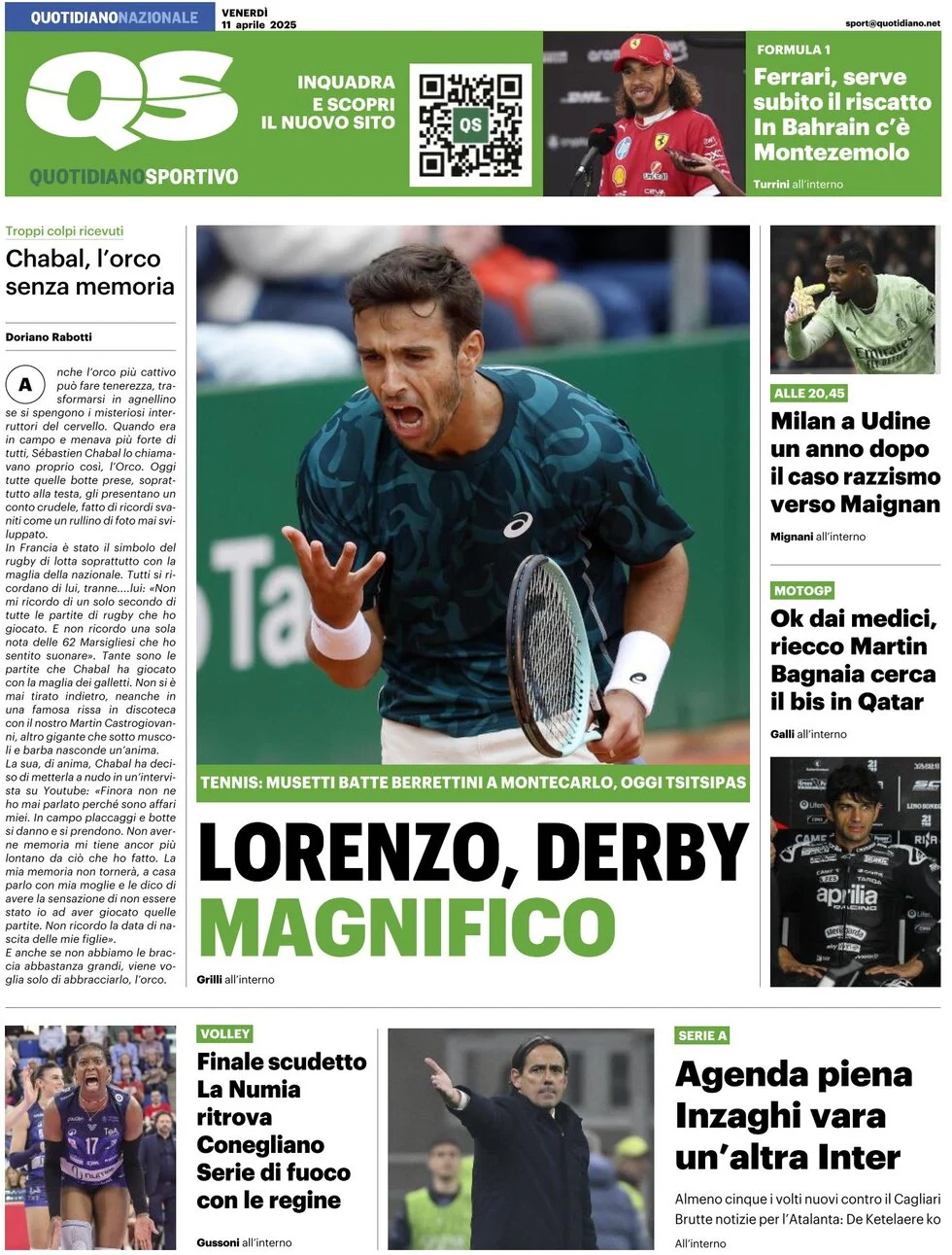 anteprima della prima pagina di qs-quotidiano-sportivo del 11/04/2025
