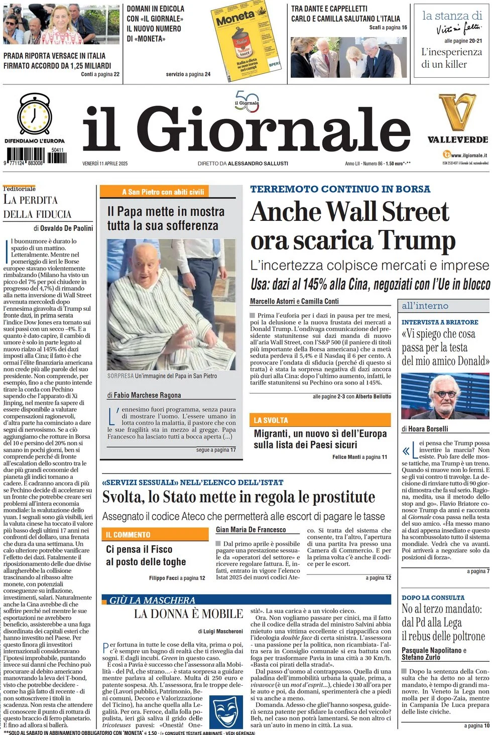 anteprima della prima pagina di il-giornale del 11/04/2025