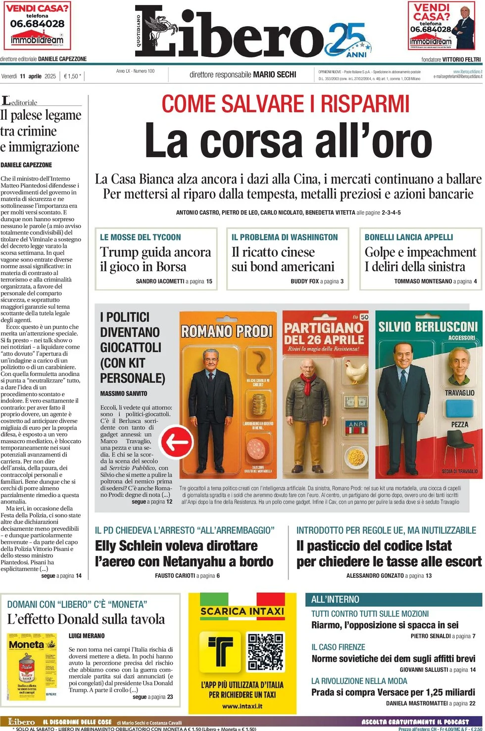 anteprima della prima pagina di libero-quotidiano del 11/04/2025