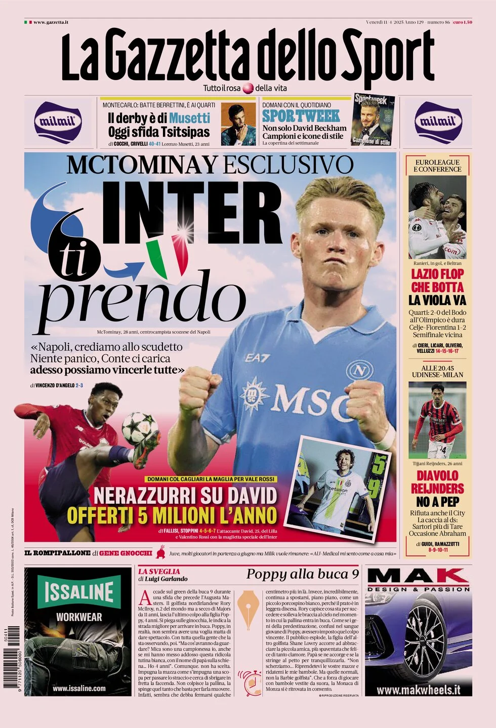 anteprima della prima pagina di la-gazzetta-dello-sport del 11/04/2025